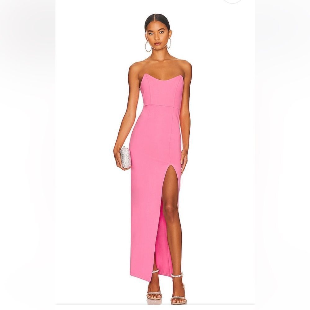 Superdown Ryleigh strapless maxi dress hot pink maxi gown stretch Revolve